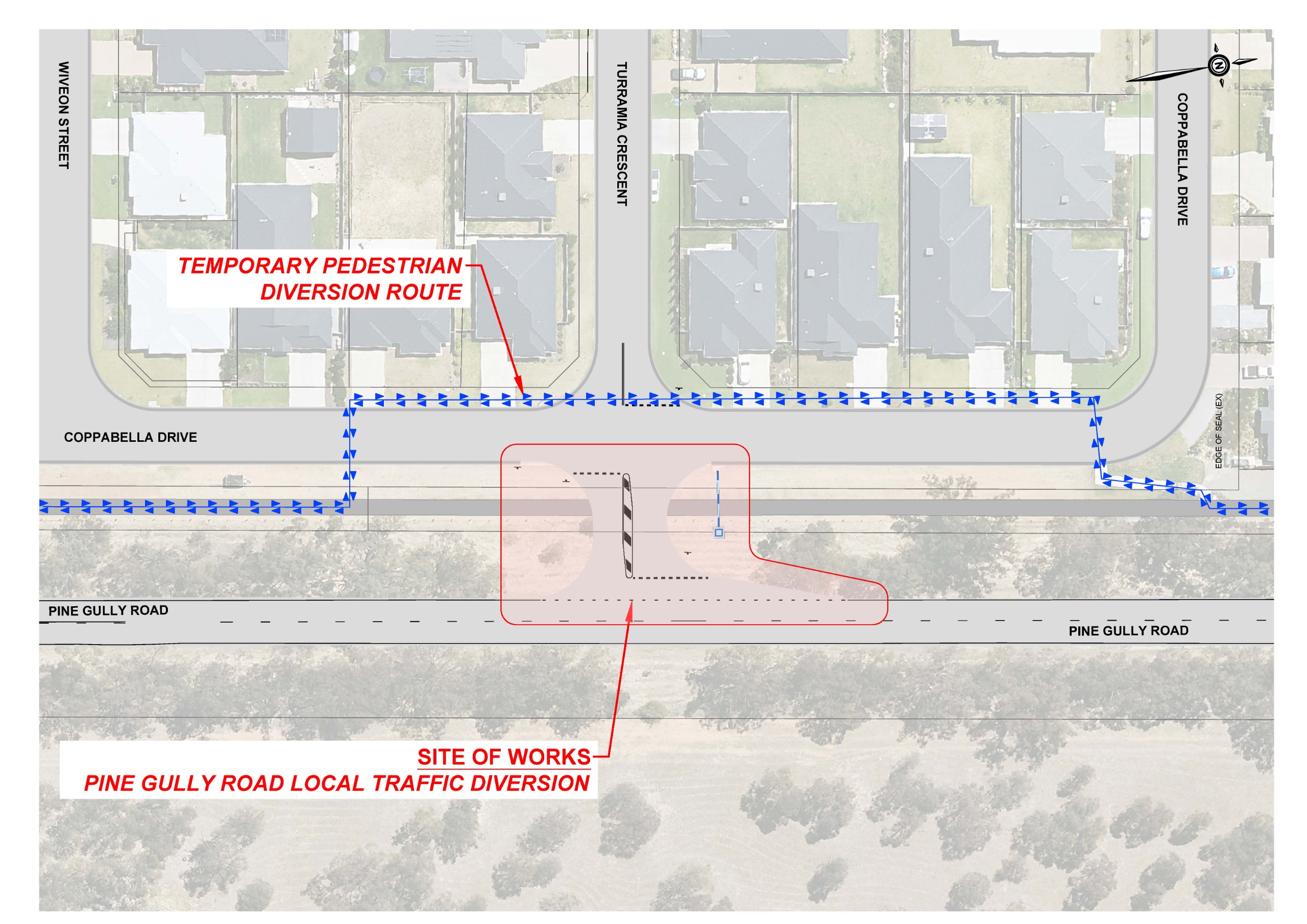 Map of works site at Coppabella Drive and Turramia Crescent in Gobbagombalin